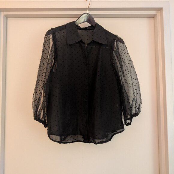 Black sheer polka dot blouse by Marc New York size medium - Picture 2 of 8